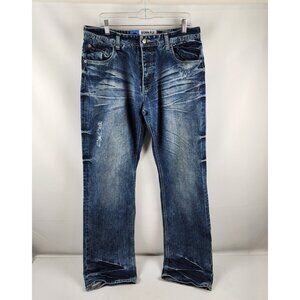 Born Fly Jeans Mens 36x34 Blue Anytown USA Button Fly Distressed Denim